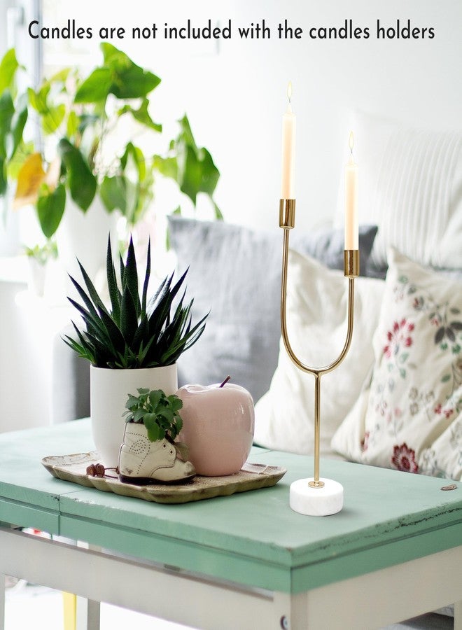 Behoma Solid Metal U Shape Candle Stick Holder with White Marble Base | Table Centerpieces Coffee Tables or Fireplace Mantels | Candles Stand for Christmas, Home Decor, Gift, Valentine's Day | Gold - Image 5
